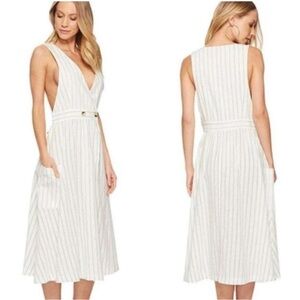 Free People Diana Wrap MIDI dress white black stripe button pockets xs